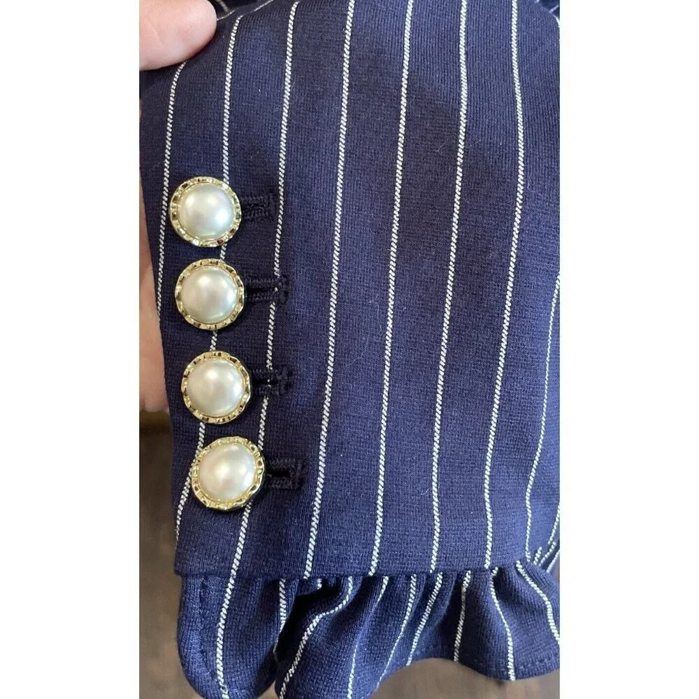 Chicos Women’s‎ 1 US 8/10 Blazer Jacket Blue White Stripe Faux Pearl Buttons - Picture 5 of 11